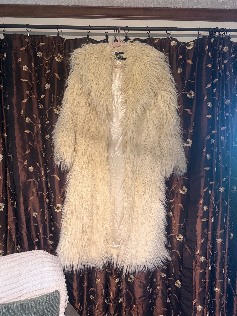 Urban Outfitters Cream Faux Fur Teddy Coat